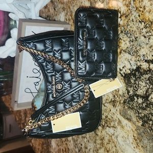Unique Black Buttery Soft Leather Embossed MICHAEL KORS Shoulder Bag Set!!